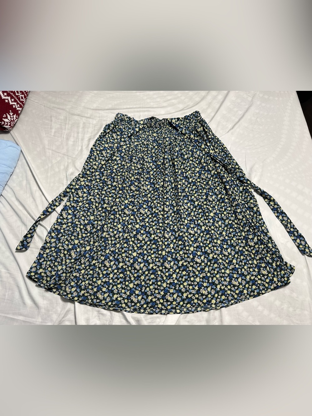 Floral Midi Skirt - Blue & Yellow